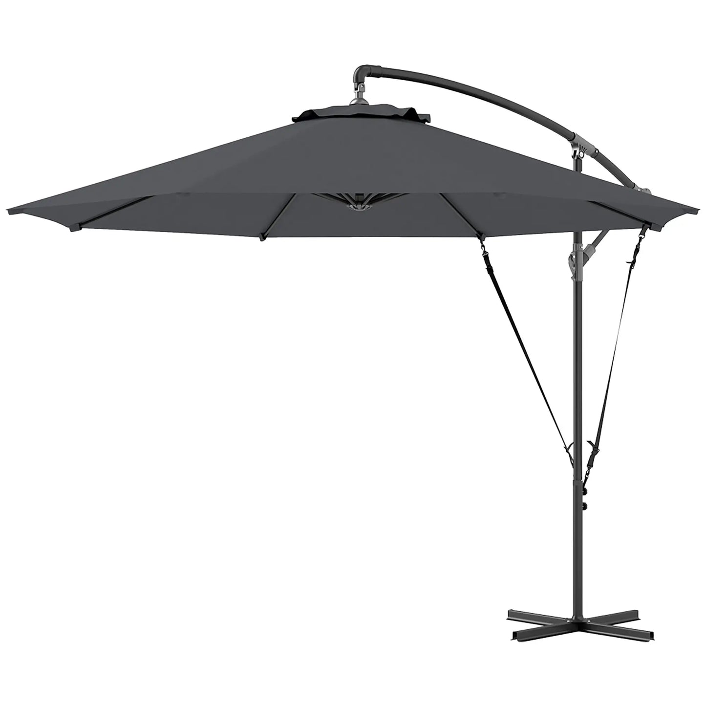9.5' Cantilever Umbrella, Wind Protection, Crank, Cross Base, UPF 50+, Grey Offset Cantilever Umbrellas Dark Grey at Gallery Canada