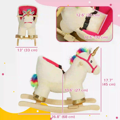 Unicorn Rocking Horse with Sound, Safety Belt, Wooden Base, 18-36 Months Rocking Horses at Gallery Canada