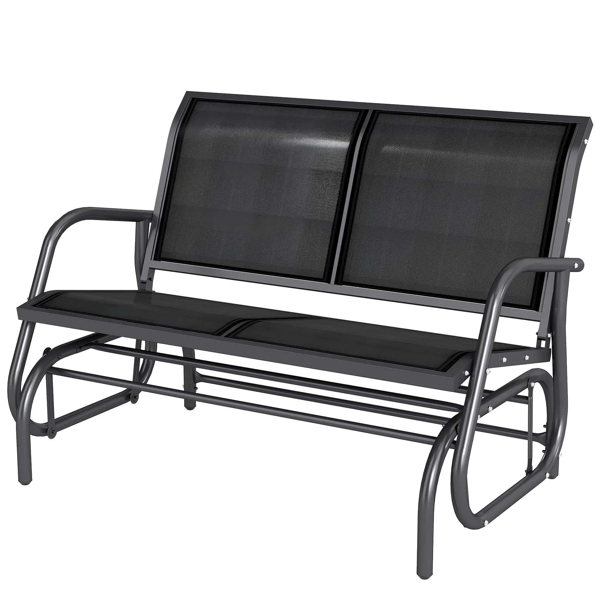 Double Glider Bench Swing, Heavy-Duty Steel Frame, Sling Fabric Seat, Black Outdoor Gliders at Gallery Canada