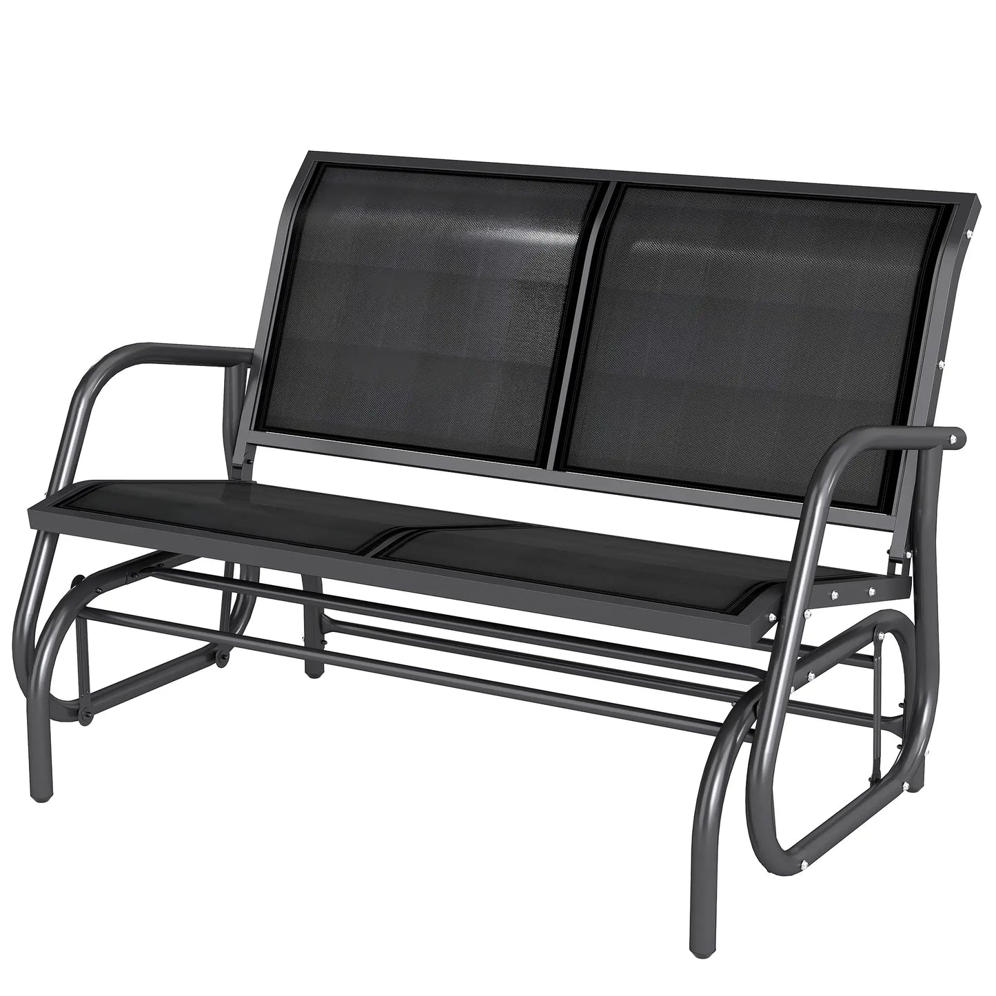 Double Glider Bench Swing, Heavy-Duty Steel Frame, Sling Fabric Seat, Black Outdoor Gliders at Gallery Canada
