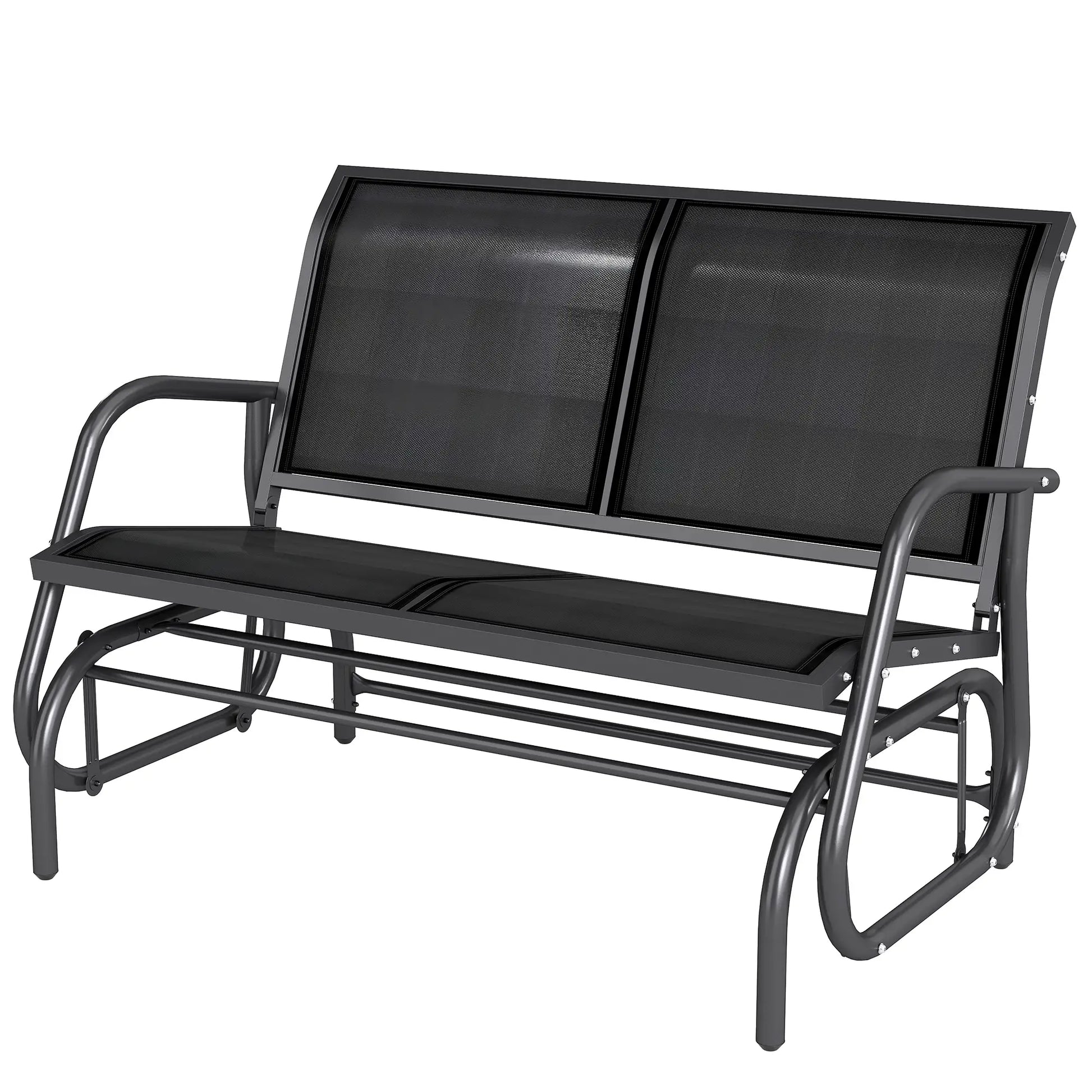 Double Glider Bench Swing, Heavy-Duty Steel Frame, Sling Fabric Seat, Black Outdoor Gliders at Gallery Canada