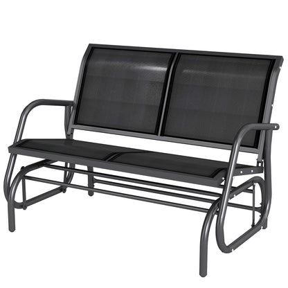 Double Glider Bench Swing, Heavy-Duty Steel Frame, Sling Fabric Seat, Black Outdoor Gliders at Gallery Canada