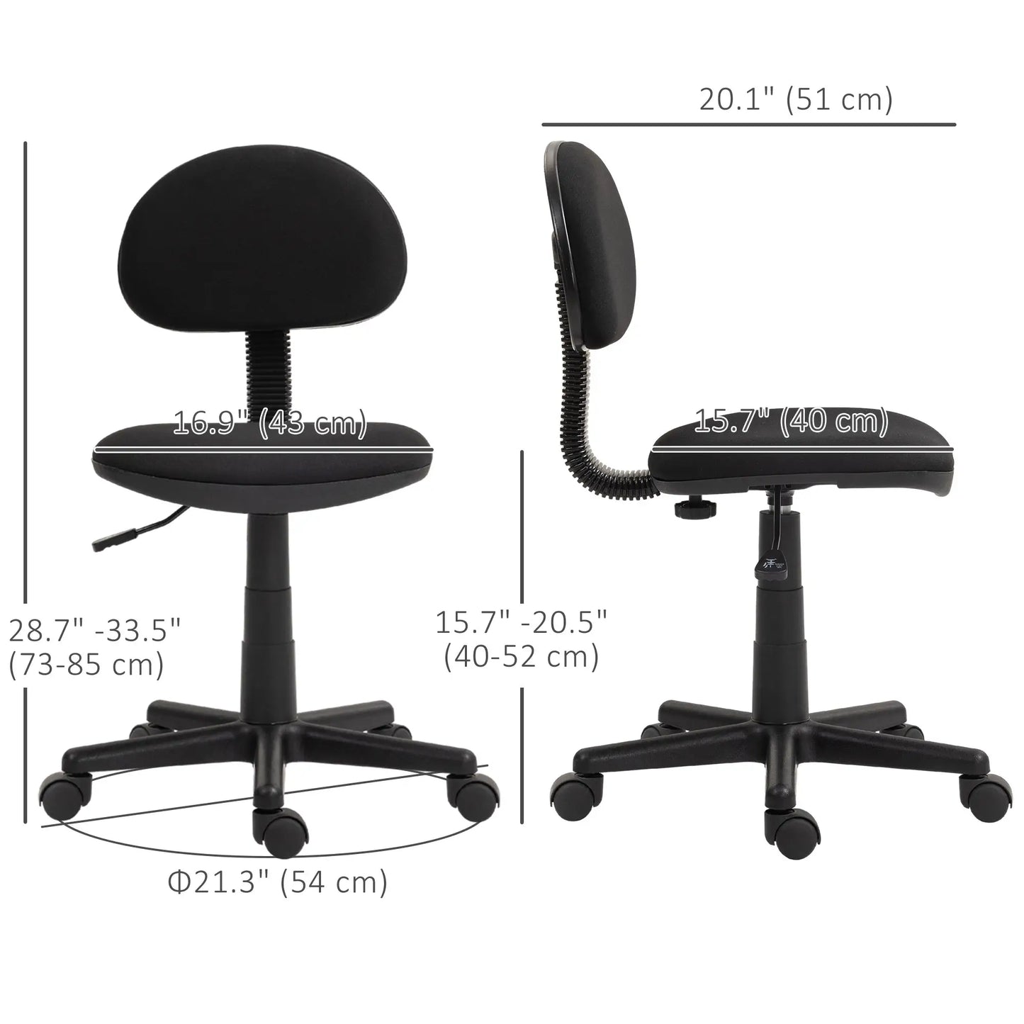 Small Desk Chair, Armless Adjustable Height, 360° Swivel Wheels, Black Task Chairs at Gallery Canada