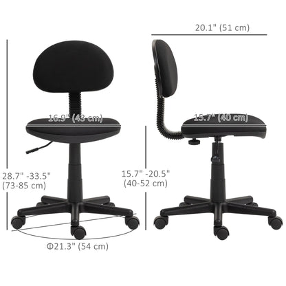 Small Desk Chair, Armless Adjustable Height, 360° Swivel Wheels, Black Task Chairs at Gallery Canada
