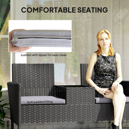 PE Rattan Loveseat with Cushion, Mid-Table, Light Grey Patio Chairs at Gallery Canada