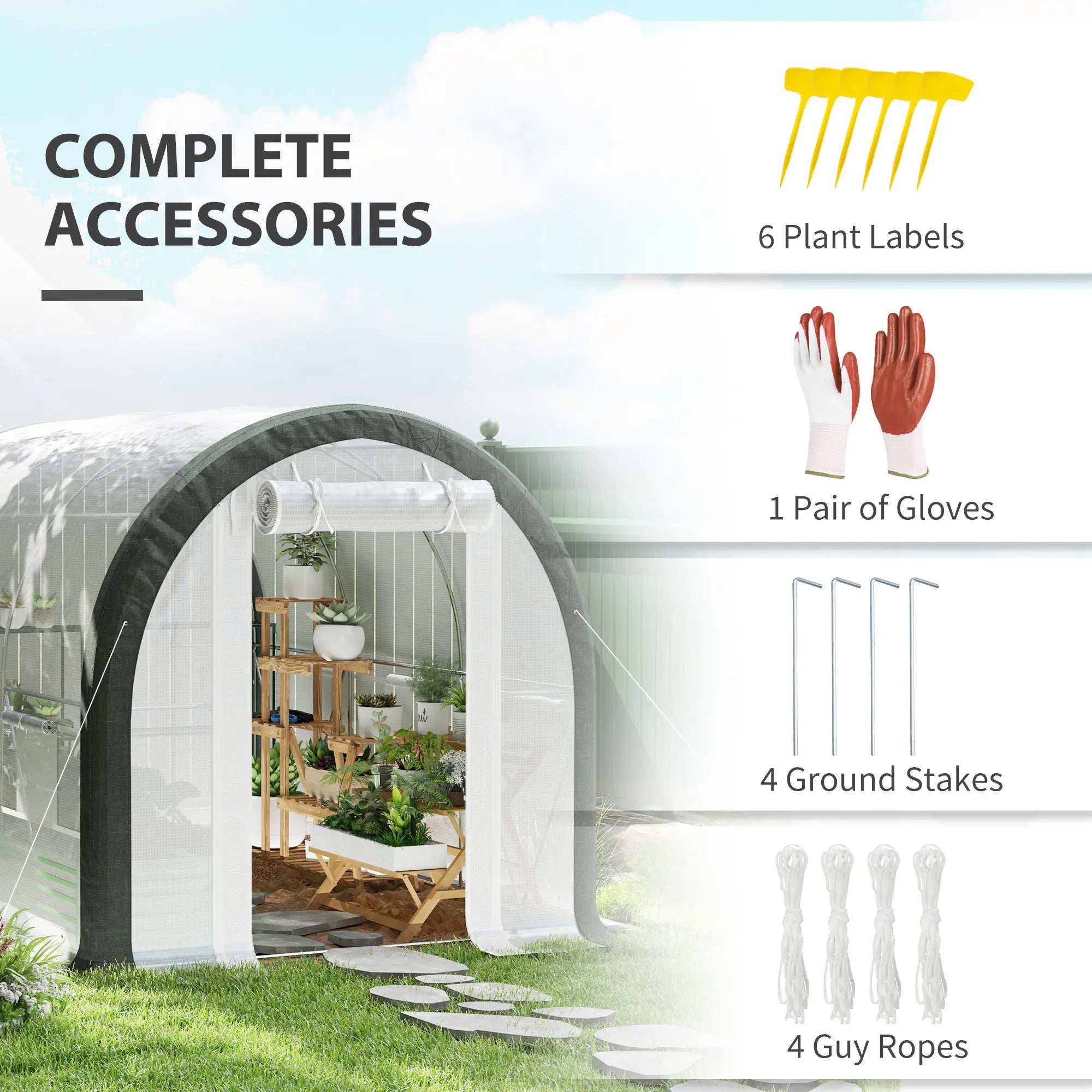 10'x6.6'x6.6' Tunnel Greenhouse, Mesh Door, Windows, Plant Labels, Gloves, White Tunnel Greenhouses at Gallery Canada