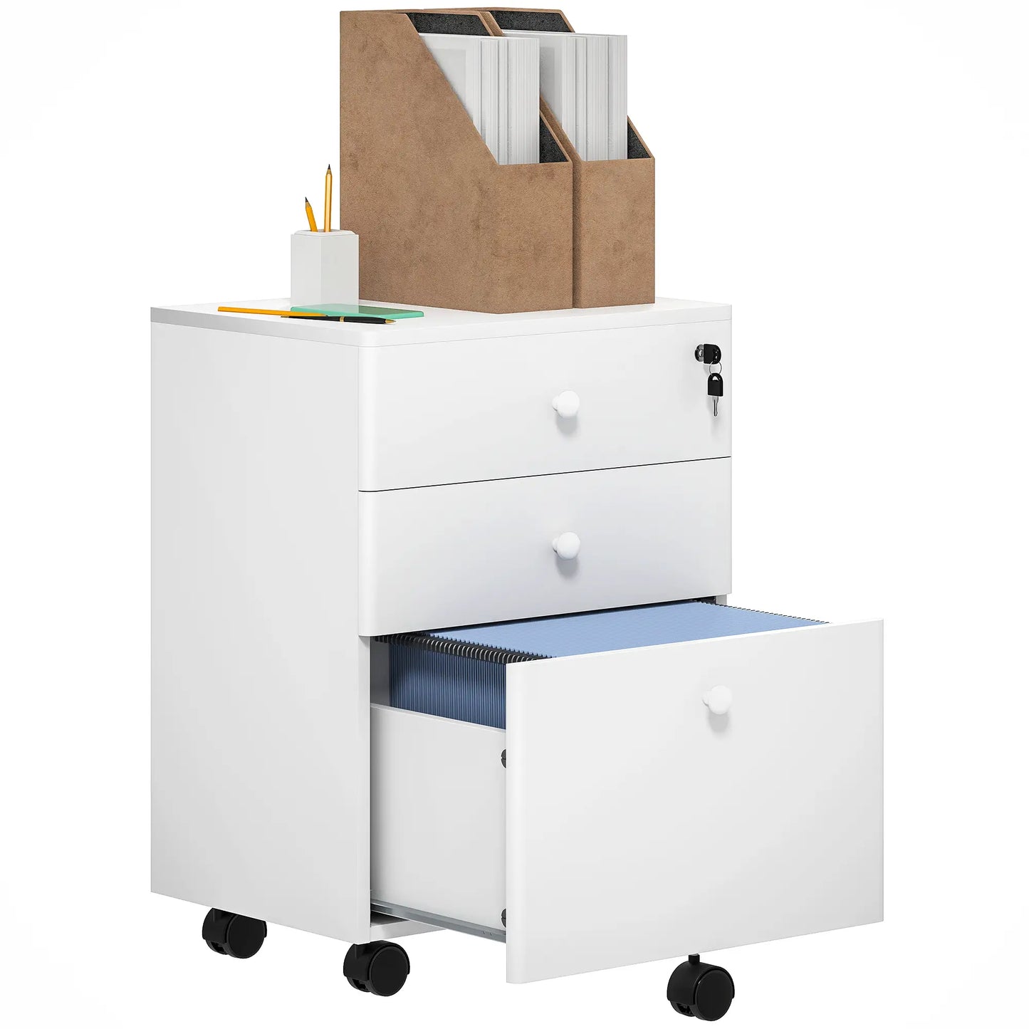 3-Drawer Small Filing Cabinet with Lock, Vertical Office Storage, White Office Cabinets & Cupboards at Gallery Canada