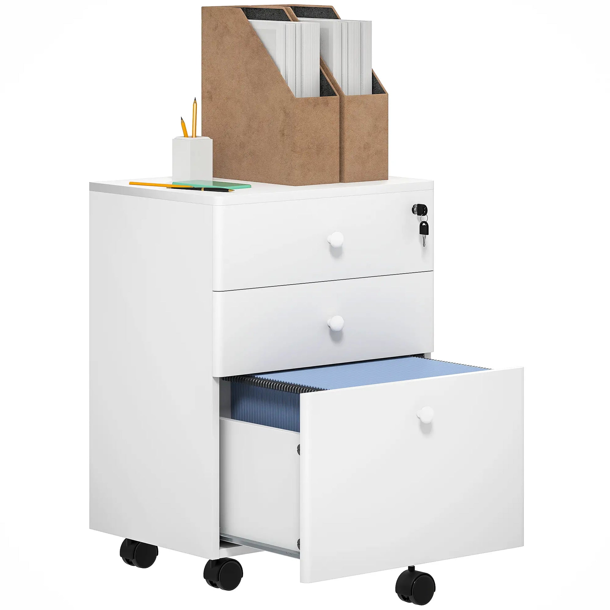 3-Drawer Small Filing Cabinet with Lock, Vertical Office Storage, White Office Cabinets & Cupboards at Gallery Canada