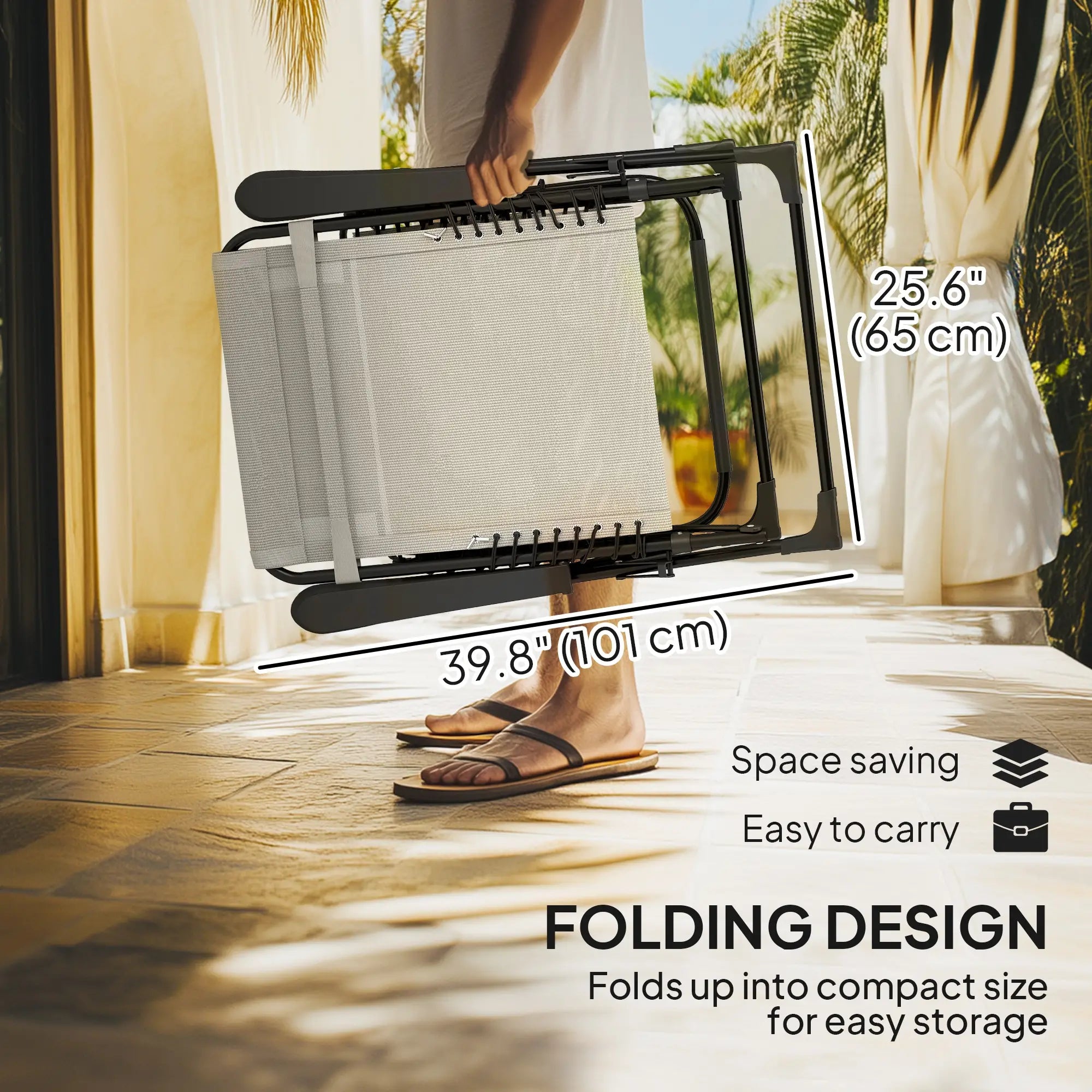 Folding Zero Gravity Chair, 5-Position Adjustable Outdoor Recliner, Beige Lounger Chairs at Gallery Canada
