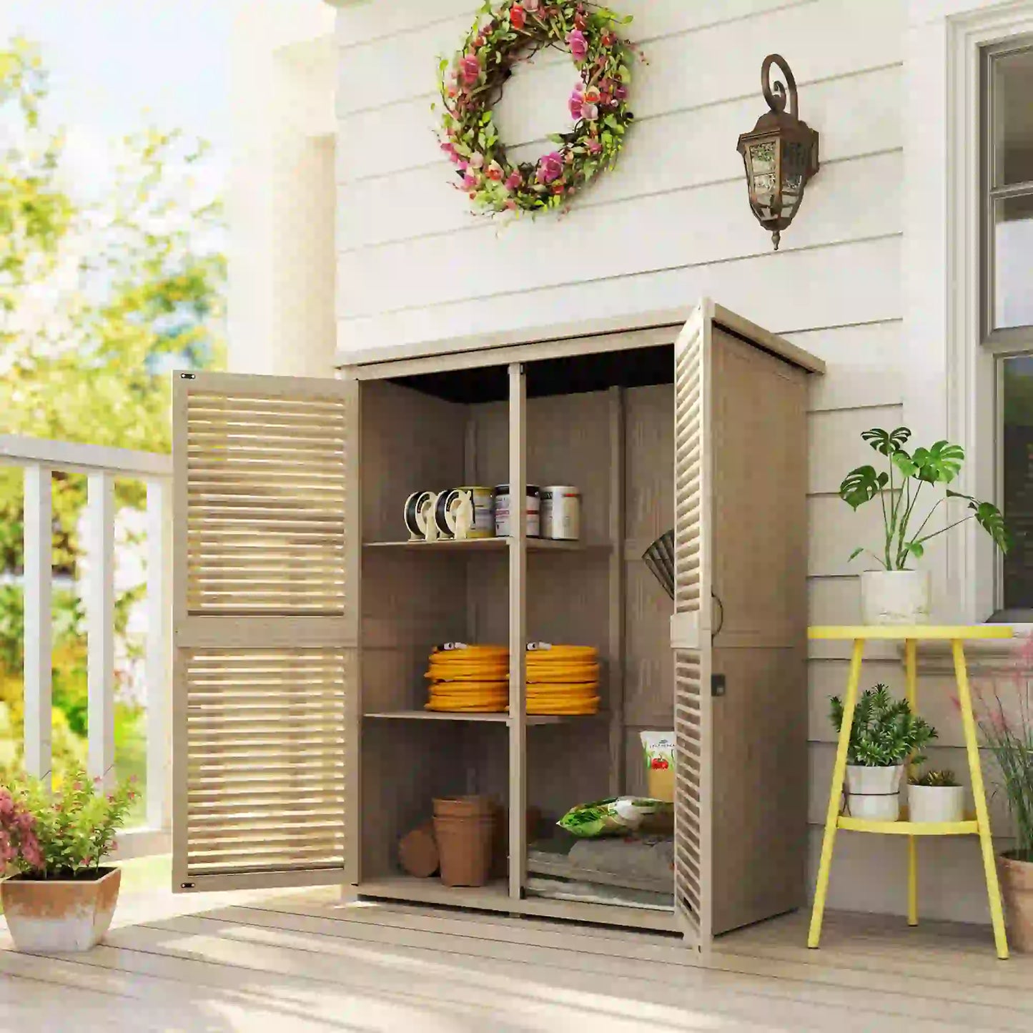 Wooden Garden Shed, 50" x 26" x 66", Waterproof Asphalt Roof, Shelves, Natural