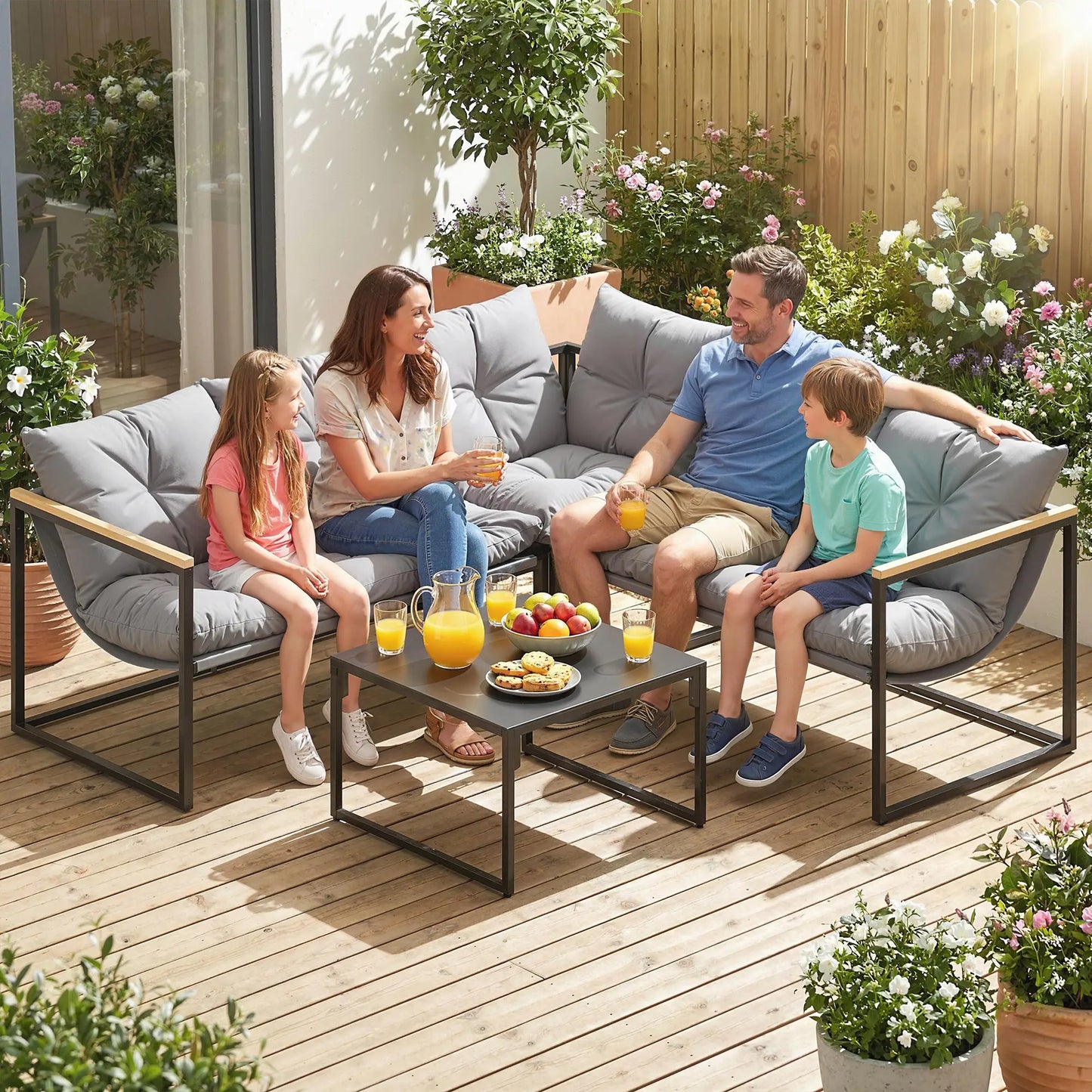 4 Piece Patio Furniture Set With Thick Cushions, Coffee Table, Grey Patio Furniture Sets at Gallery Canada