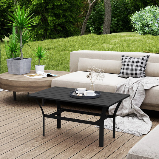 Outdoor Side Table, Slatted Tabletop, Metal Patio Coffee Table, Black Patio Side Tables Black at Gallery Canada