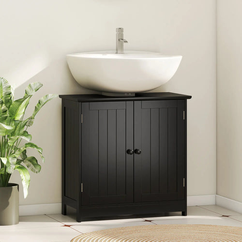 Under Sink Bathroom Cabinet, 2 Doors with Shelf, Black