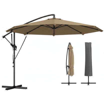10FT Cantilever Patio Umbrella, 8 Ribs With Cover, Wind Ropes, Khaki Offset Cantilever Umbrellas Khaki, Black at Gallery Canada