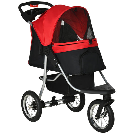 Luxury Pet Stroller Lightweight Dog Cat Travel Carriage with 3 Wheels, One-click Folding Design, Adjustable Canopy, Zippered Mesh Window Door, Red - Gallery Canada
