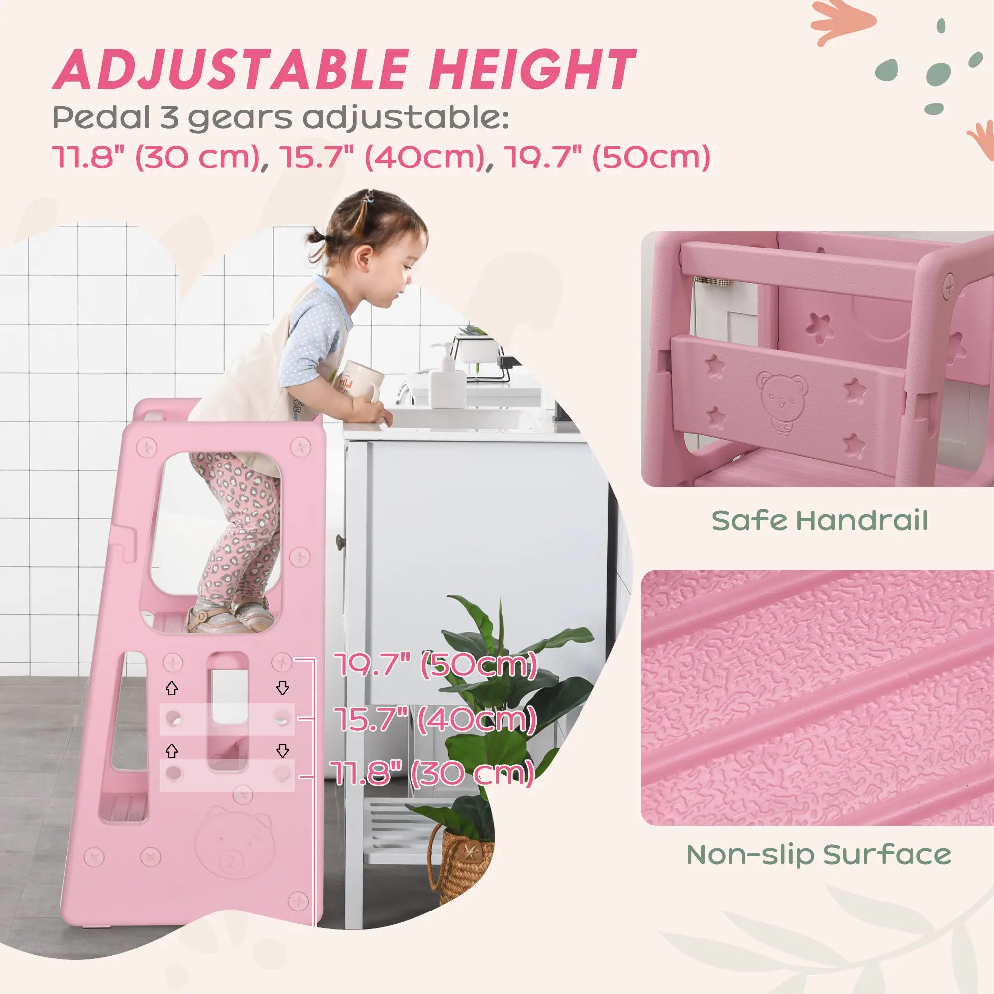 Toddler Kitchen Helper 2 Step Stool, Adjustable Height, Safety Rail, Pink Toddler & Kids Step Stools at Gallery Canada
