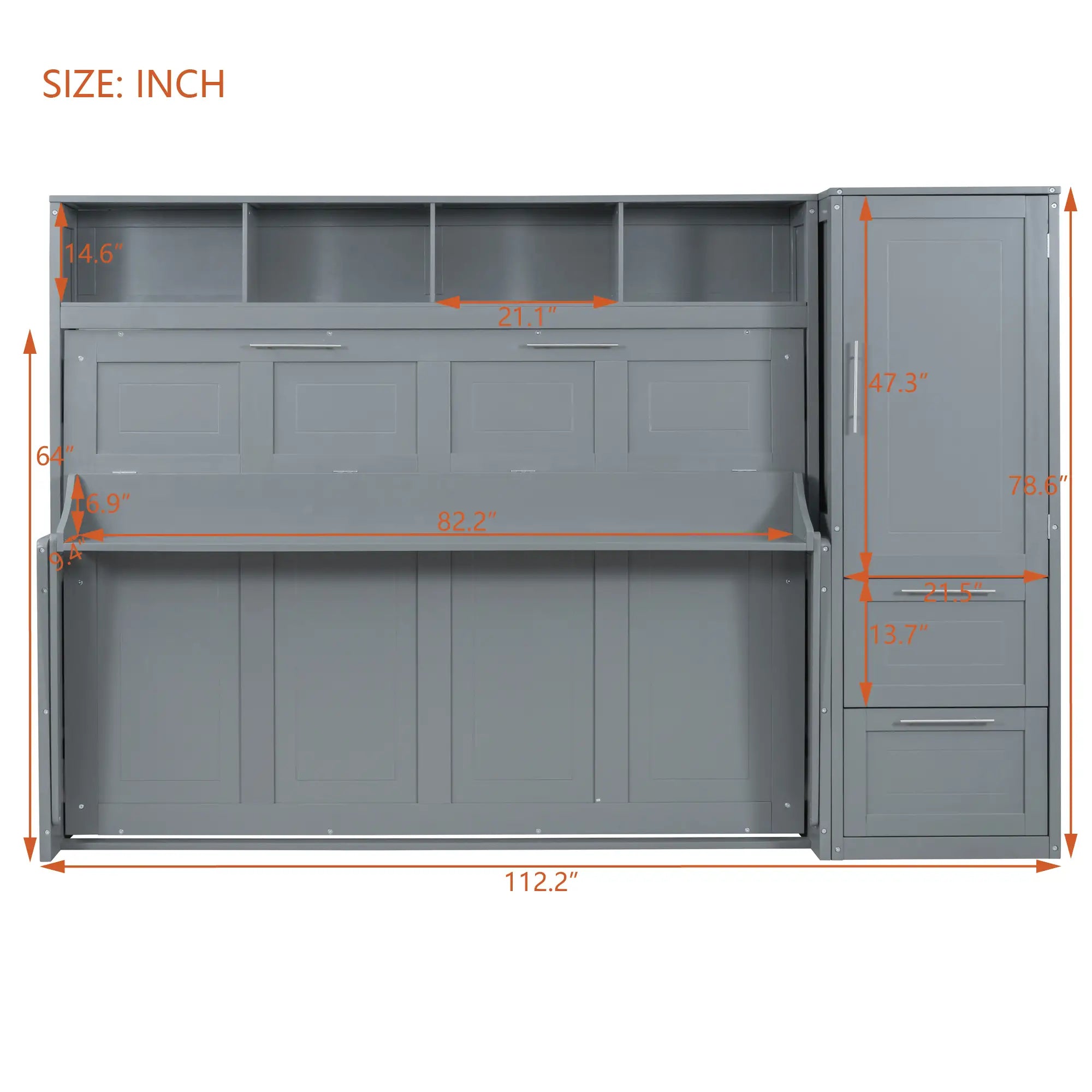 Murphy Bed with Closet, Drawers, 112