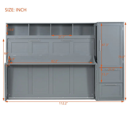 Murphy Bed with Closet, Drawers, 112" L x 21.5" W x 78.5" H, Grey Bed Frames at Gallery Canada