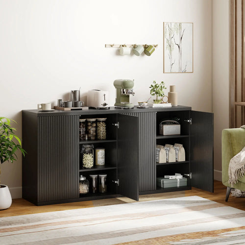 Sideboard Buffet Cabinet Set Of 2, Kitchen Cabinet, Distressed Black Grey