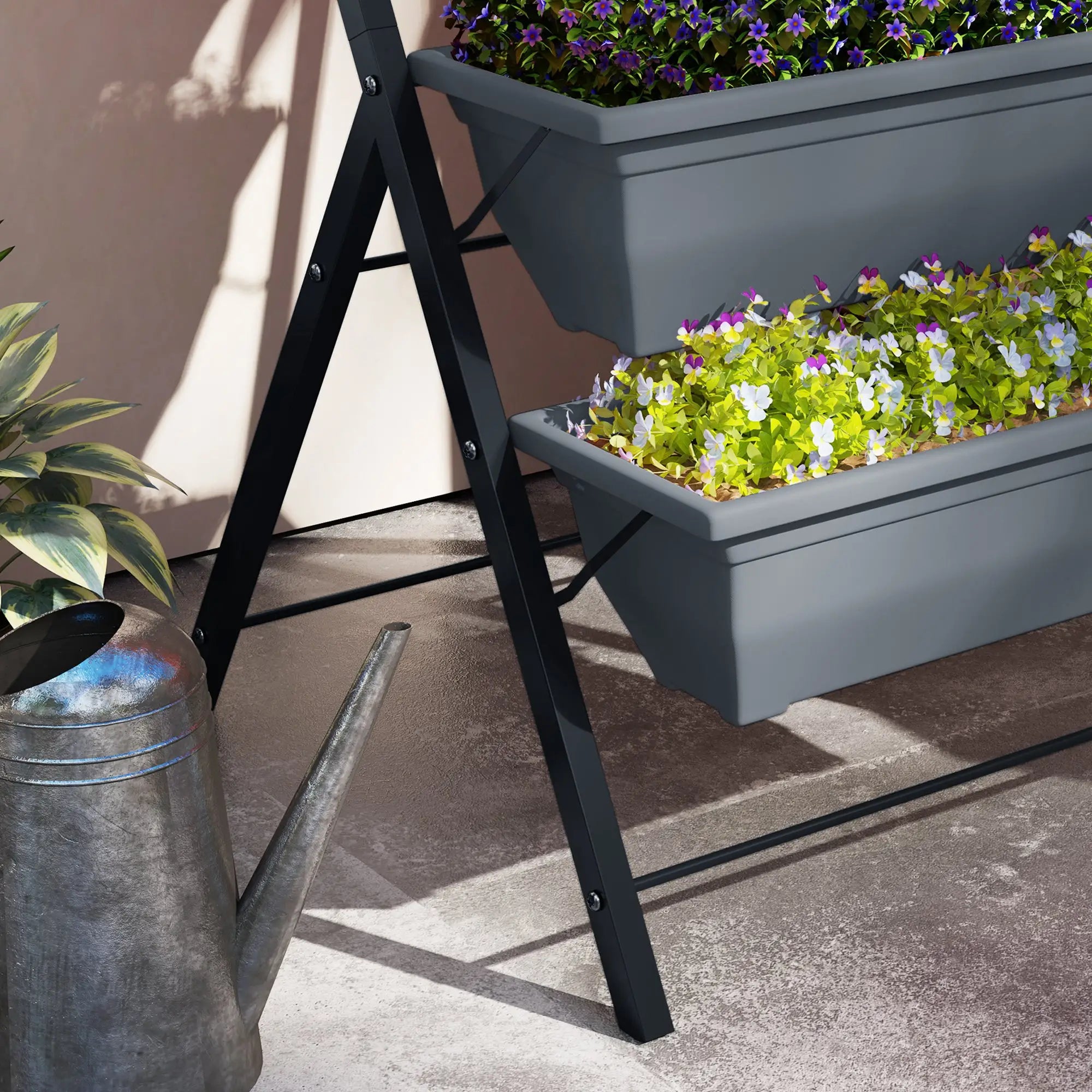 5-Tier Raised Garden Bed, Plant Stand with Leaking Holes, Grey Plant Stands at Gallery Canada