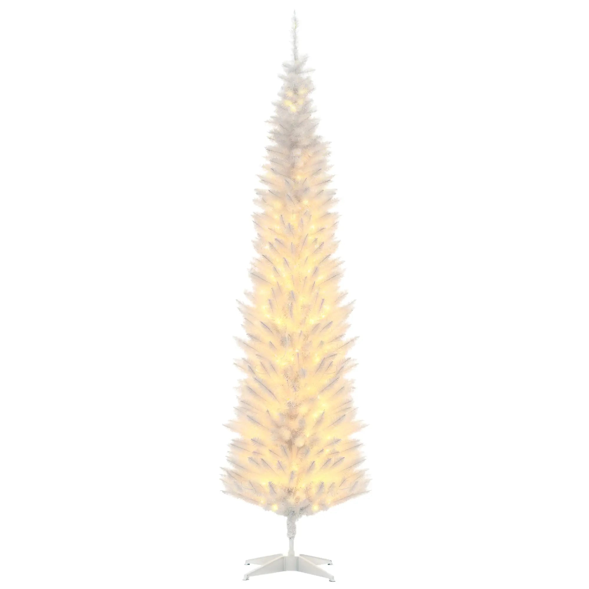 7' Pre Lit Artificial Pencil Christmas Tree, Warm White LED Lights, White Pencil Christmas Trees at Gallery Canada