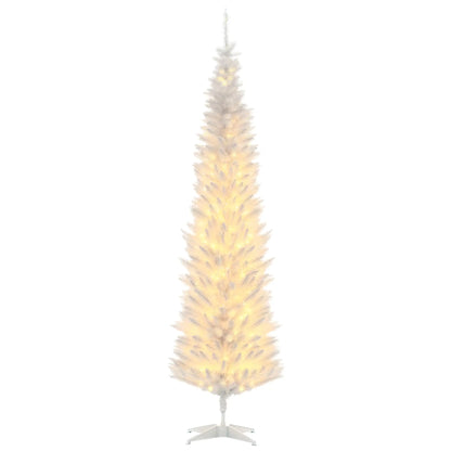 7' Pre Lit Artificial Pencil Christmas Tree, Warm White LED Lights, White Pencil Christmas Trees at Gallery Canada
