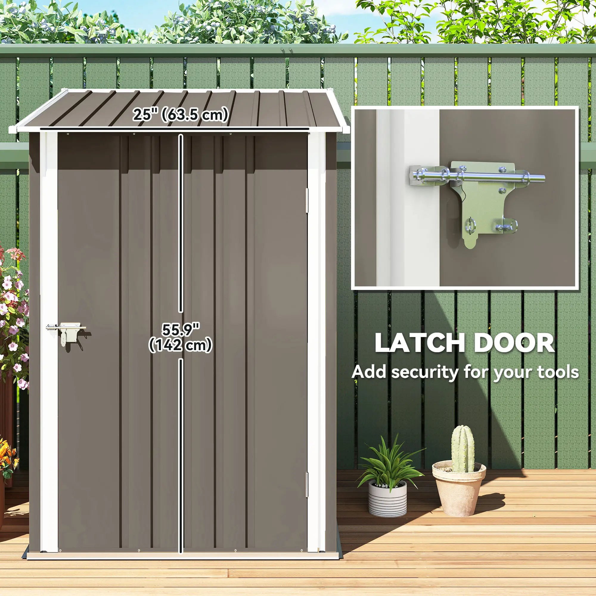 3.3' x 3.4' Outdoor Storage Shed, Galvanized Steel, Lockable Door, Brown and White Sheds at Gallery Canada
