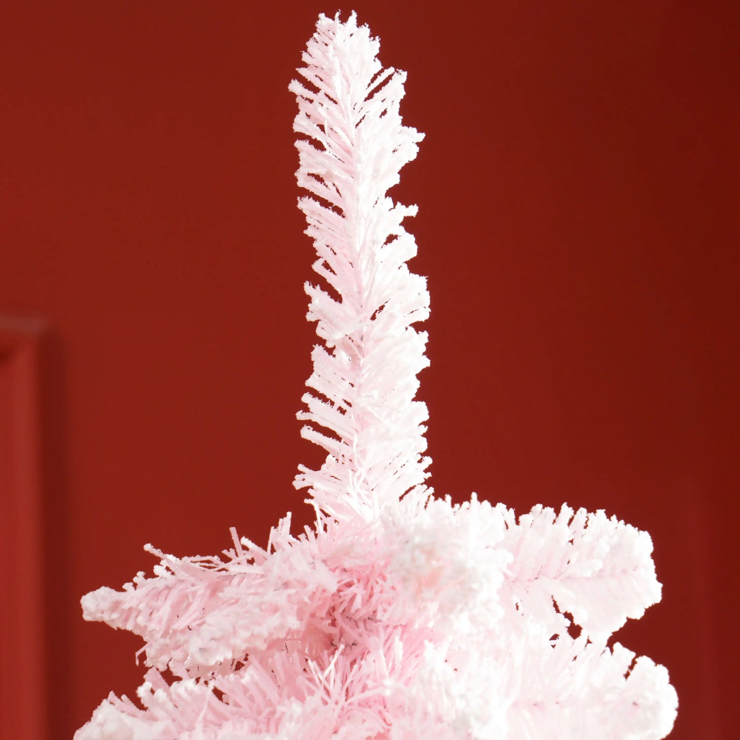 7ft Snow-Flocked Slim Pencil Christmas Tree, 490 Branches, Metal Base, Pink Flocked Christmas Trees at Gallery Canada