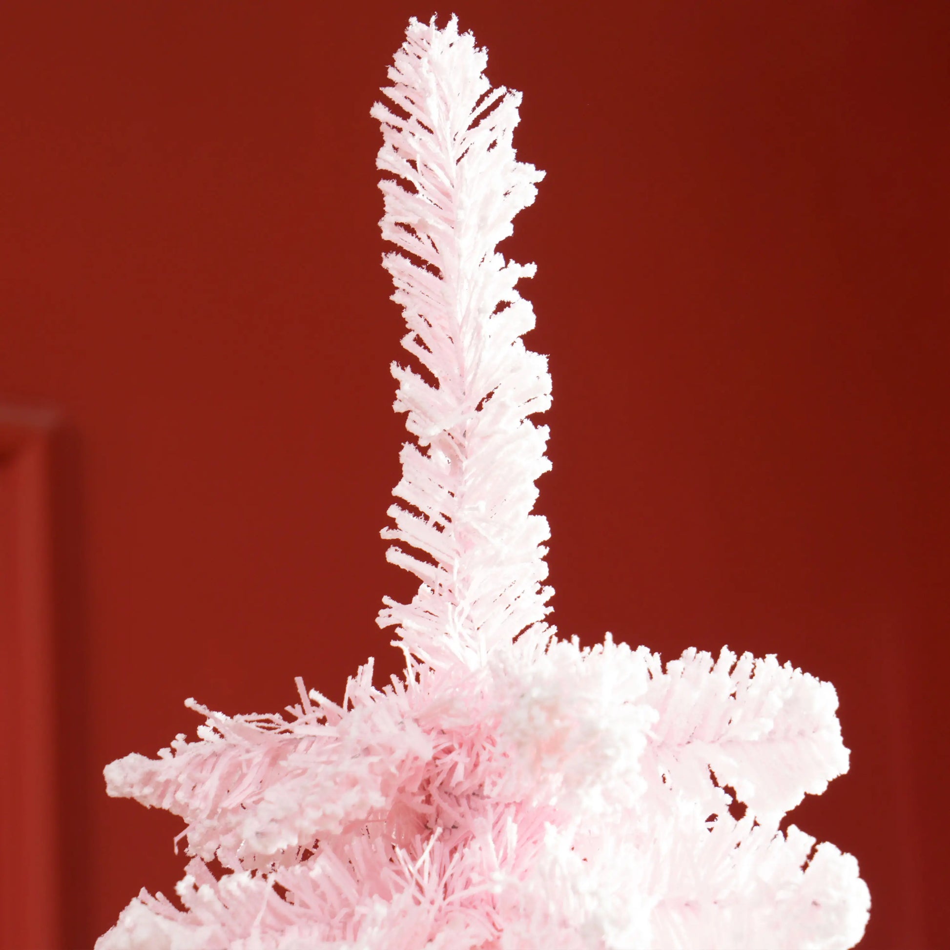 7ft Snow-Flocked Slim Pencil Christmas Tree, 490 Branches, Metal Base, Pink Flocked Christmas Trees at Gallery Canada