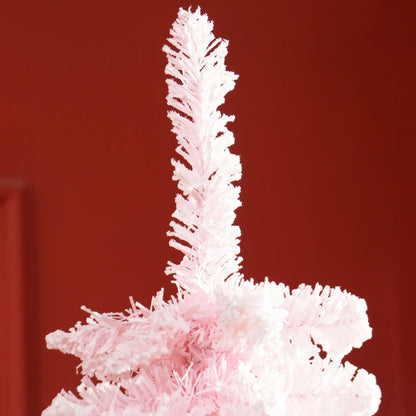 7ft Snow-Flocked Slim Pencil Christmas Tree, 490 Branches, Metal Base, Pink Flocked Christmas Trees at Gallery Canada