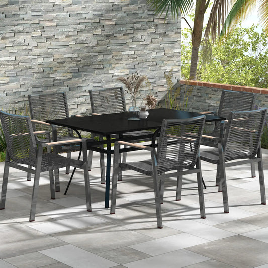 Rectangle Patio Dining Table for 6, Steel Legs, Metal Tabletop, Black Patio Dinning Tables Black at Gallery Canada