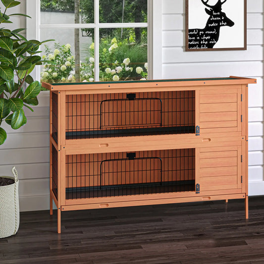 54"L 2-Story Rabbit Hutch, Wooden Pet House, Lockable Doors, No Leak Tray, Orange Rabbit Hutch Orange at Gallery Canada