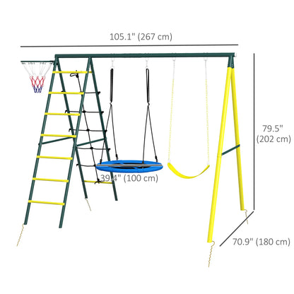 4 in 1 Swing Set, Saucer Swing, Seat, Ladder, Basketball Hoop, 3-8 Years, Yellow Gym Sets & Swings at Gallery Canada