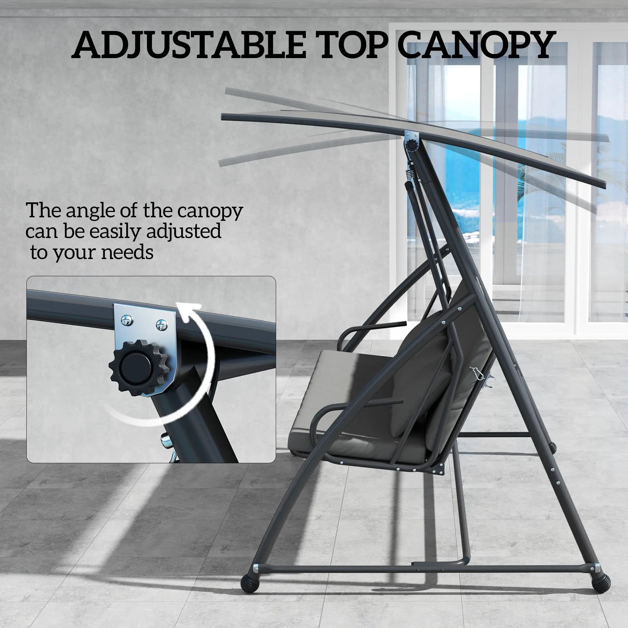 3 Person Patio Swing Chair, Convertible Hammock, Outdoor Lounge Bed, Dark Grey Porch Swings with Canopy at Gallery Canada