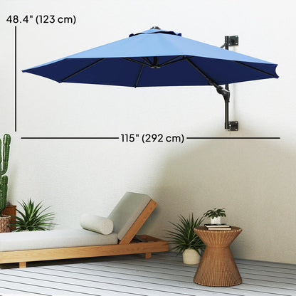 9.6 x 9.6 ft Wall Mounted Umbrella, Rotating Patio Parasol, Dark Blue Sun Umbrellas at Gallery Canada