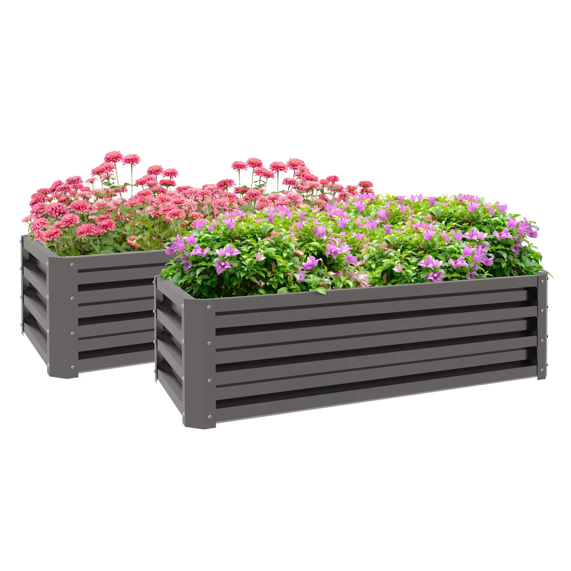 Galvanized Raised Garden Beds, Outdoor Planter Box, Set of 2, Dark Grey Galvanized Planter Boxes at Gallery Canada