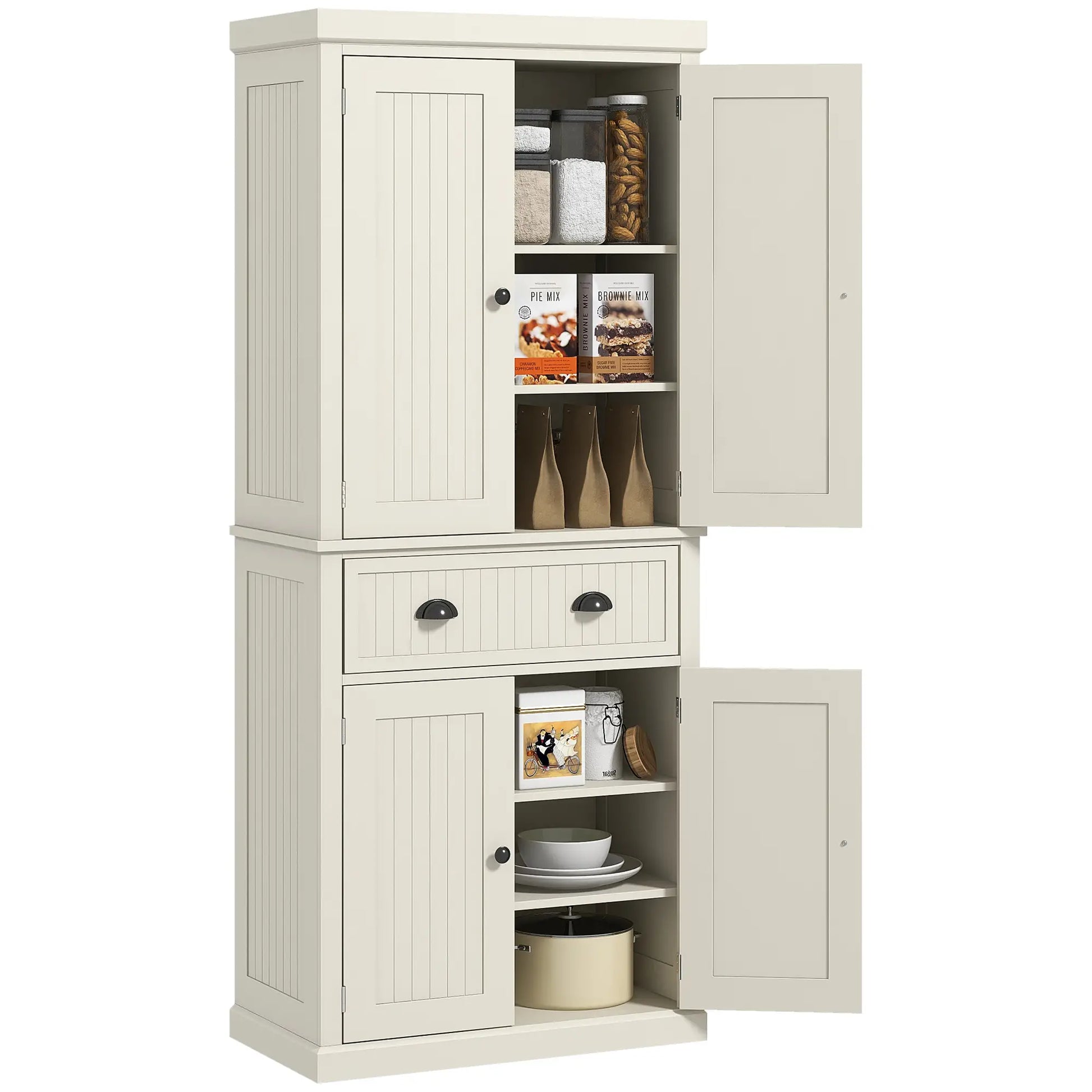 72" Kitchen Pantry, Storage Cabinet with Drawer, Doors, Cream White Kitchen Pantry Cabinets at Gallery Canada