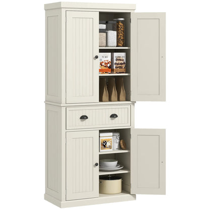 72" Kitchen Pantry, Storage Cabinet with Drawer, Doors, Cream White Kitchen Pantry Cabinets at Gallery Canada