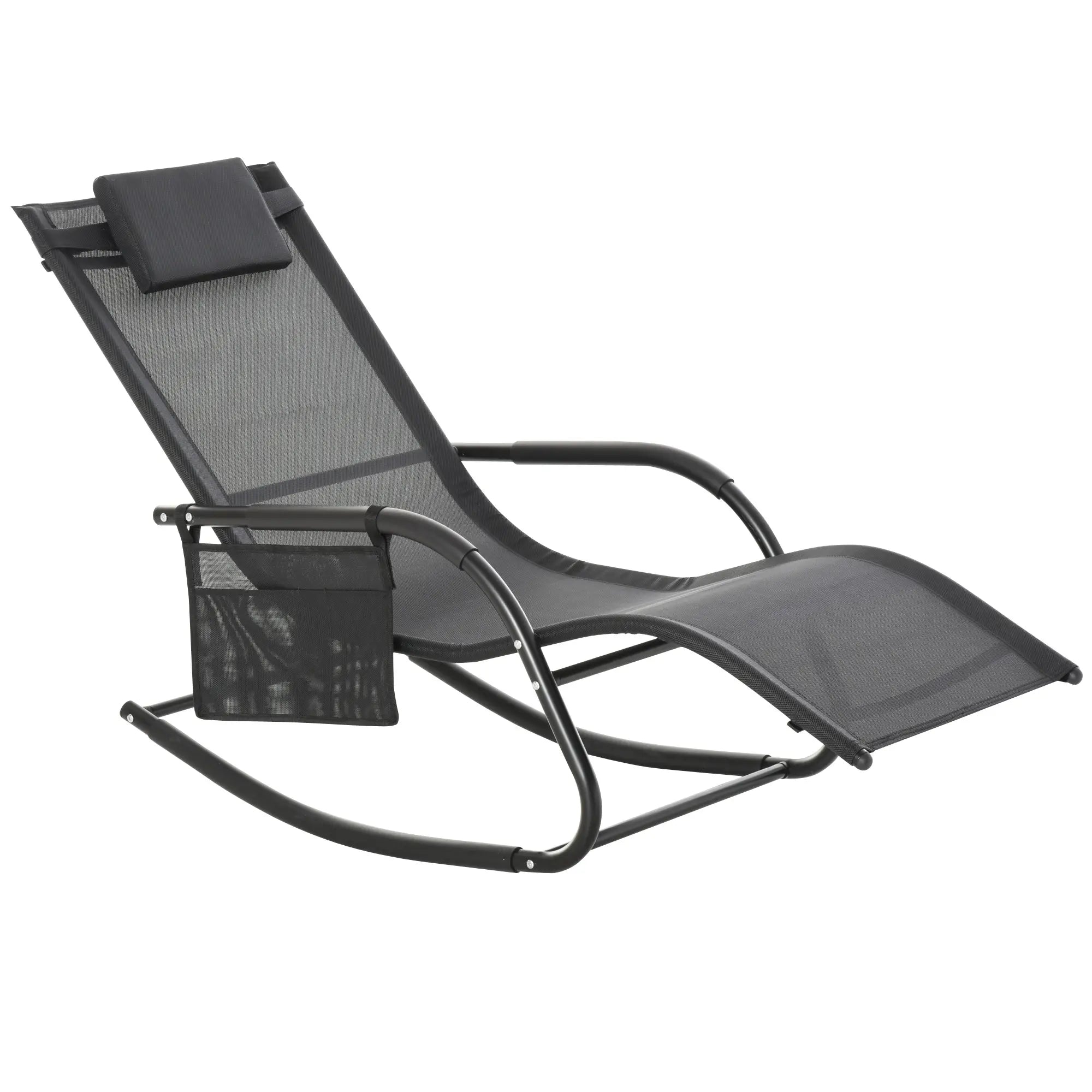 Outdoor Rocking Chair, Mesh Sling Lounger with Headrest, Black Outdoor Rocking Chairs at Gallery Canada