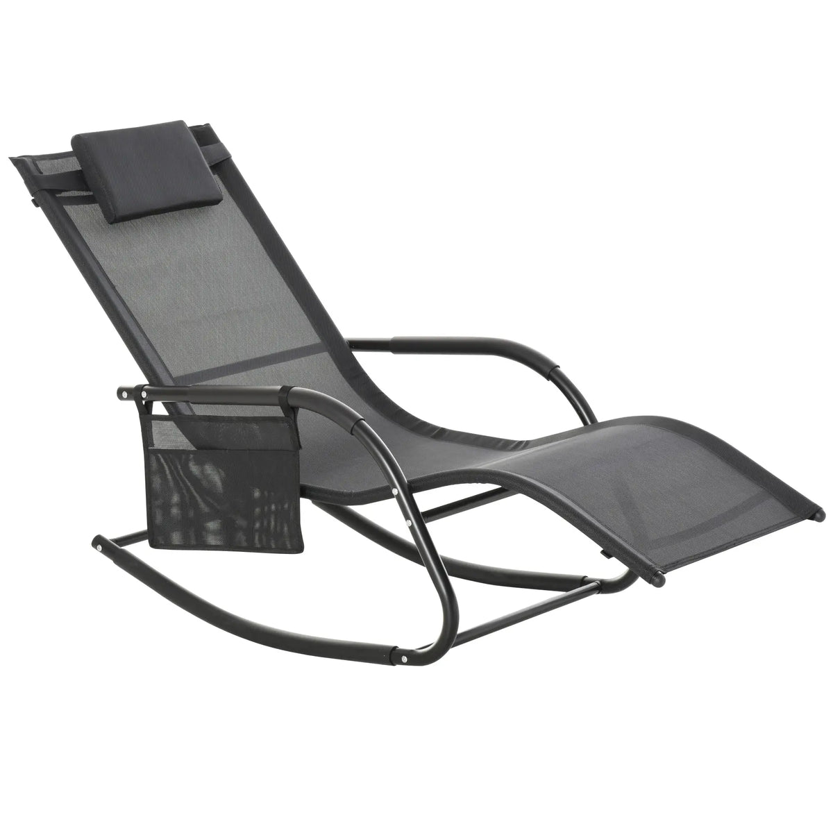 Outdoor Rocking Chair, Mesh Sling Lounger with Headrest, Black Outdoor Rocking Chairs at Gallery Canada