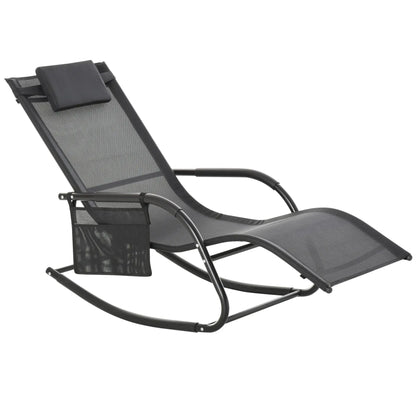 Outdoor Rocking Chair, Mesh Sling Lounger with Headrest, Black Outdoor Rocking Chairs at Gallery Canada