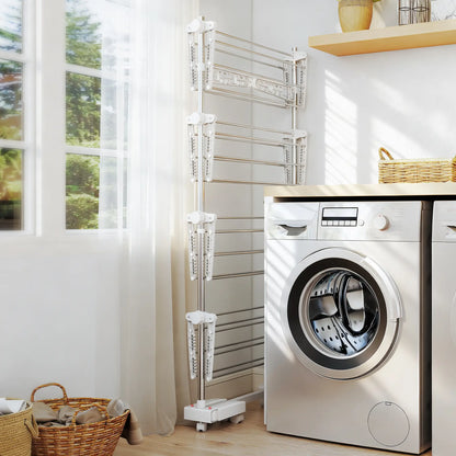 Stainless Steel Folding Clothes Drying Rack, Side Wings, Castors, Indoor Outdoor, White Bath Accessories at Gallery Canada