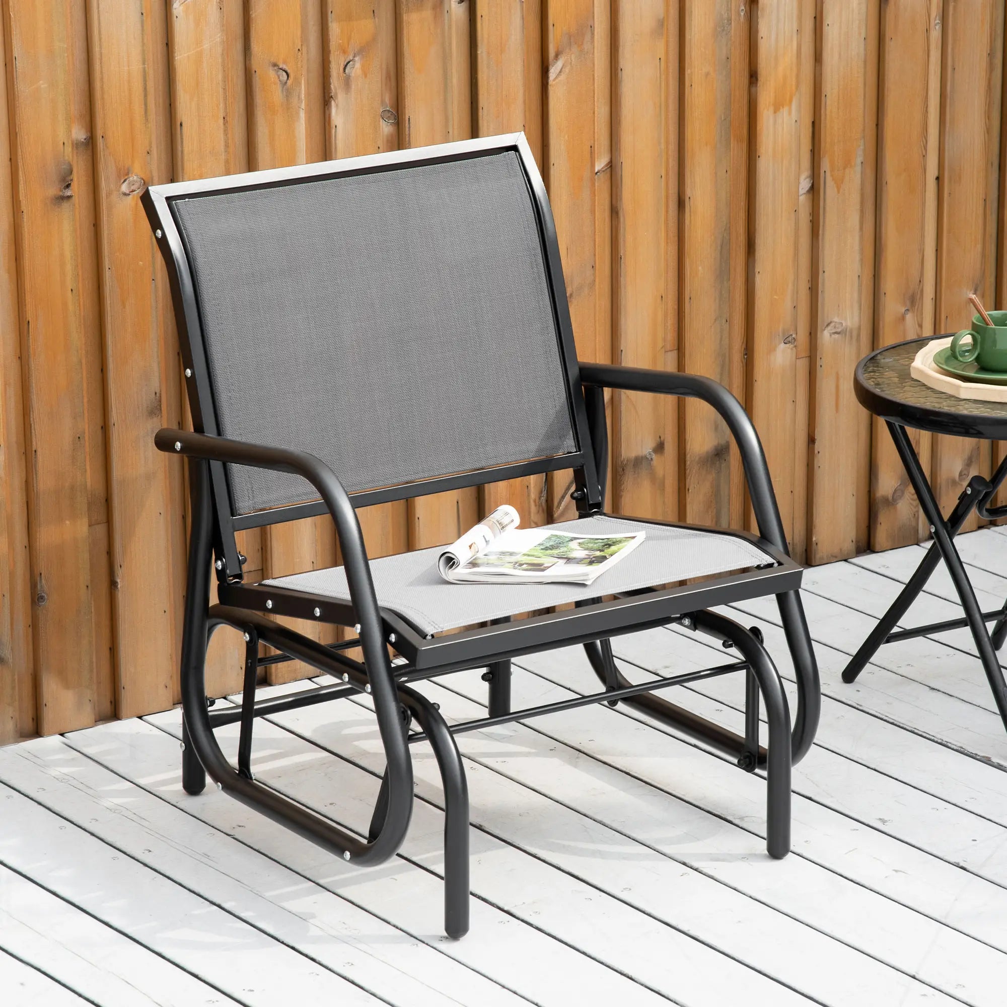 Patio Glider, Breathable Mesh Seat, Metal Frame, Outdoor Swing Chair, Grey Outdoor Gliders at Gallery Canada