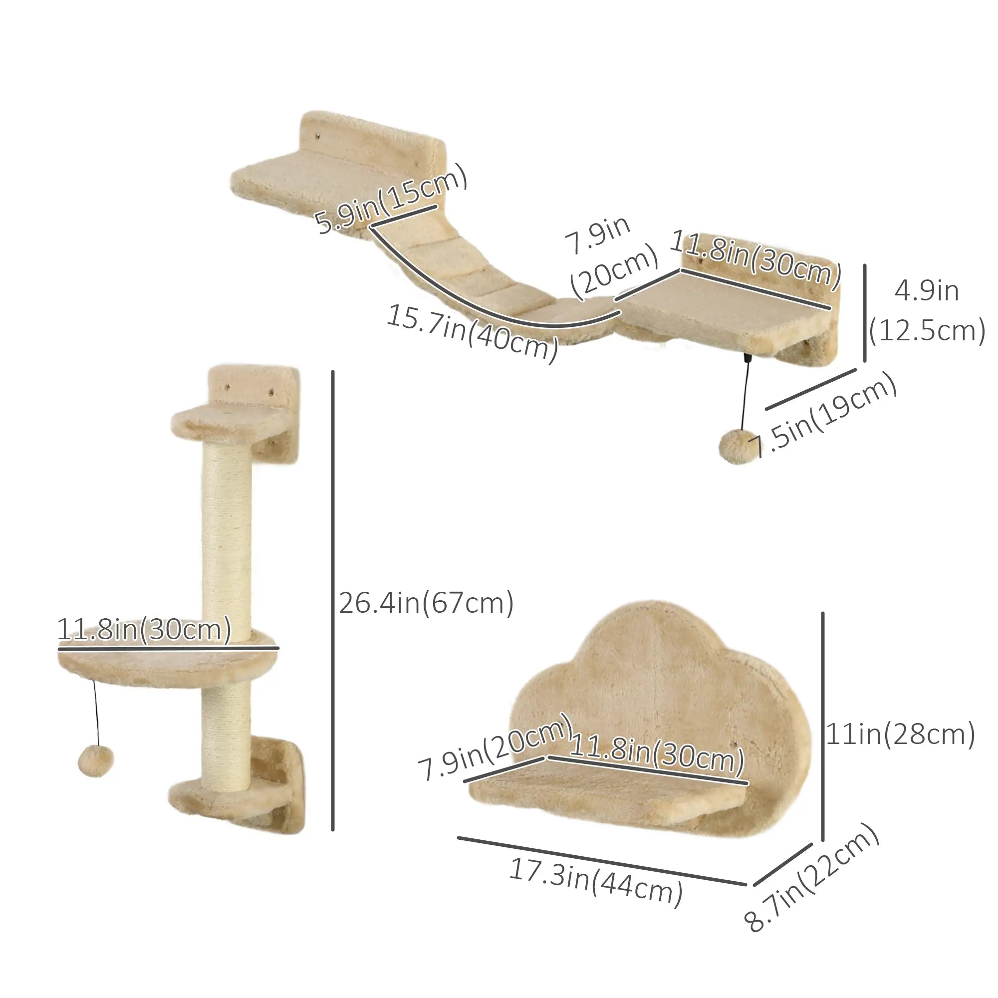 3 Pcs Cat Wall Climber, Scratching Post, Ladder, Perches, Beige Cat Climbing Wall at Gallery Canada