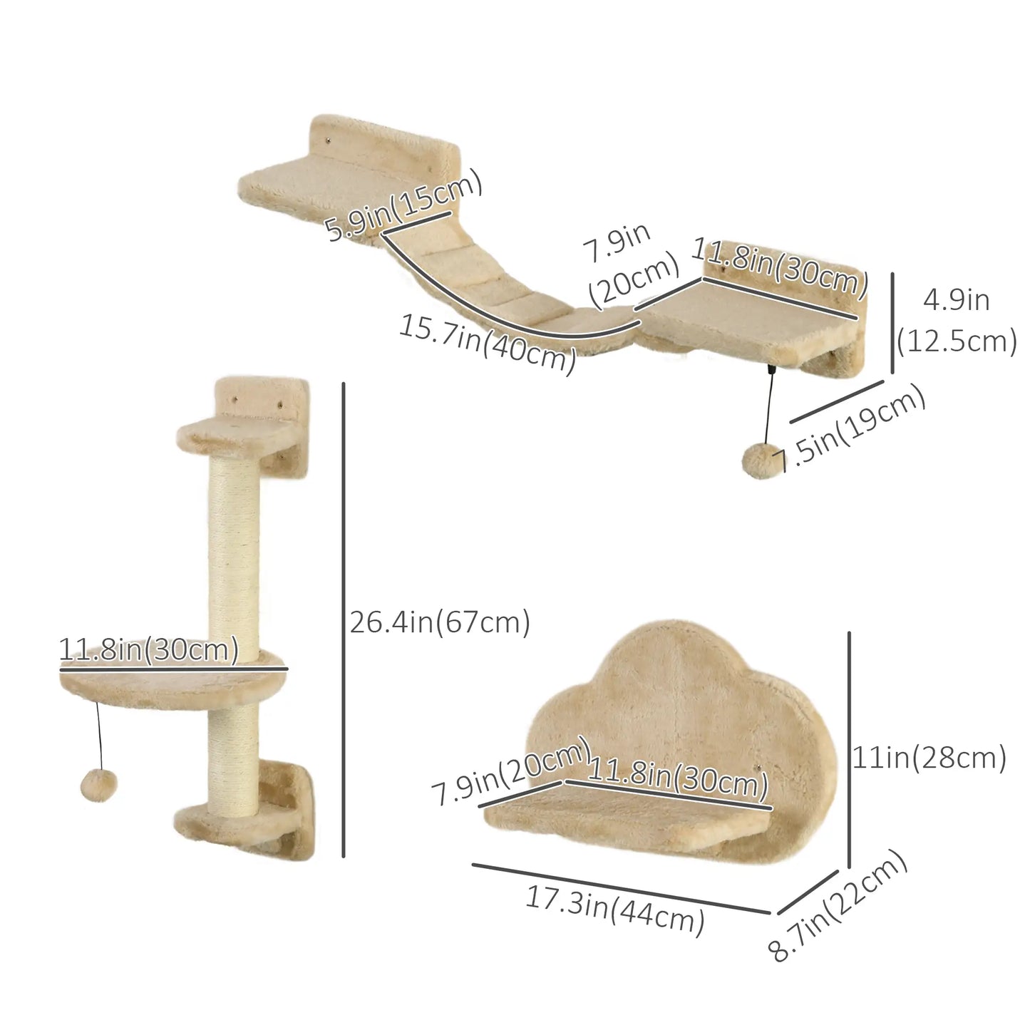 3 Pcs Cat Wall Climber, Scratching Post, Ladder, Perches, Beige Cat Climbing Wall at Gallery Canada