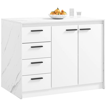 Kitchen Island, Storage Cabinet, 4 Drawers, Adjustable Shelf, Faux Marble, White Kitchen Islands & Kitchen Carts at Gallery Canada