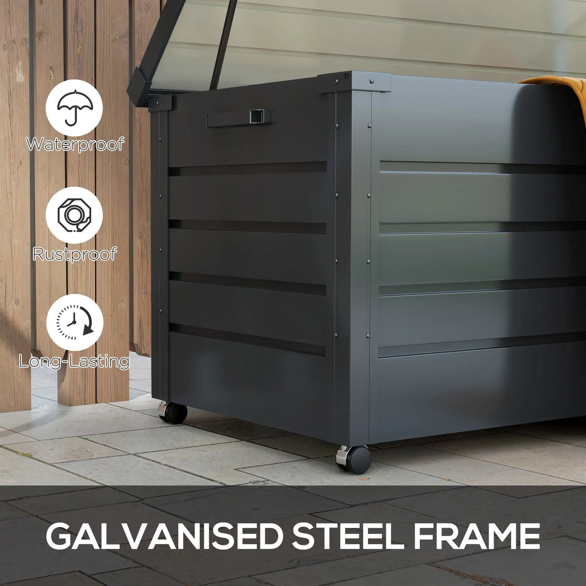 82 Gallon Garden Storage Box, Waterproof, Dark Grey Patio Storage Boxes at Gallery Canada