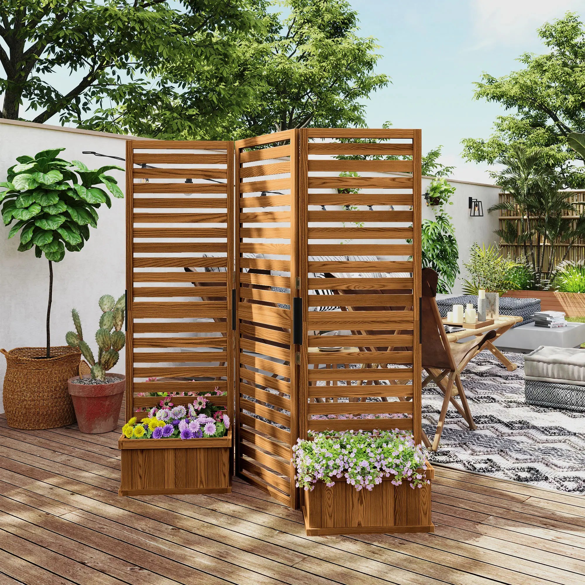 Outdoor Privacy Screen, Wood Panel with 4 Planter Boxes, Raised Bed, 3 Panels Side Awnings at Gallery Canada