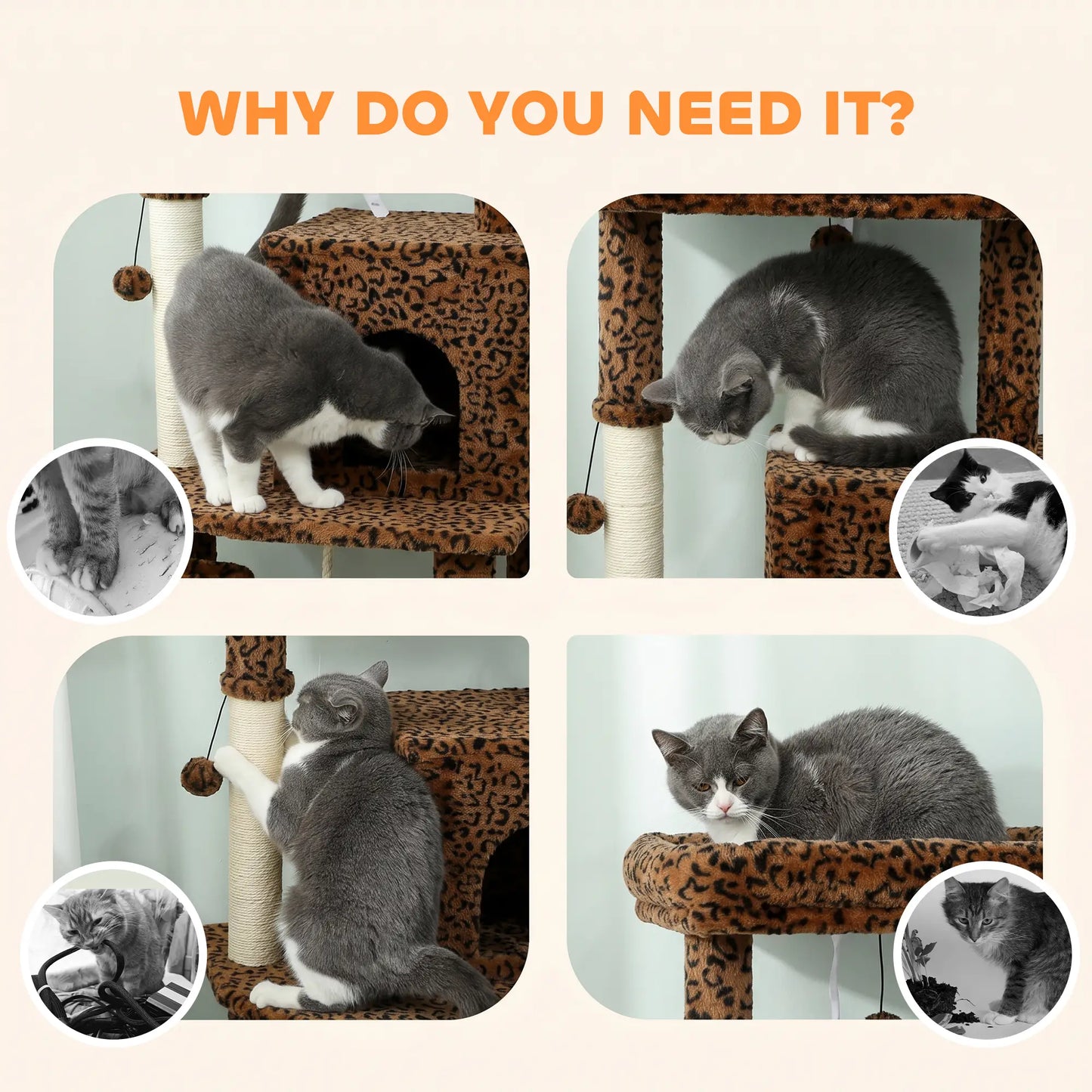 52 Inch Cat Tree With Scratching Posts, Bed, Condo