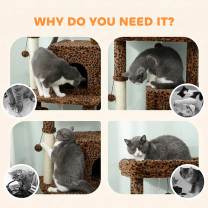 52 Inch Cat Tree With Scratching Posts, Bed, Condo